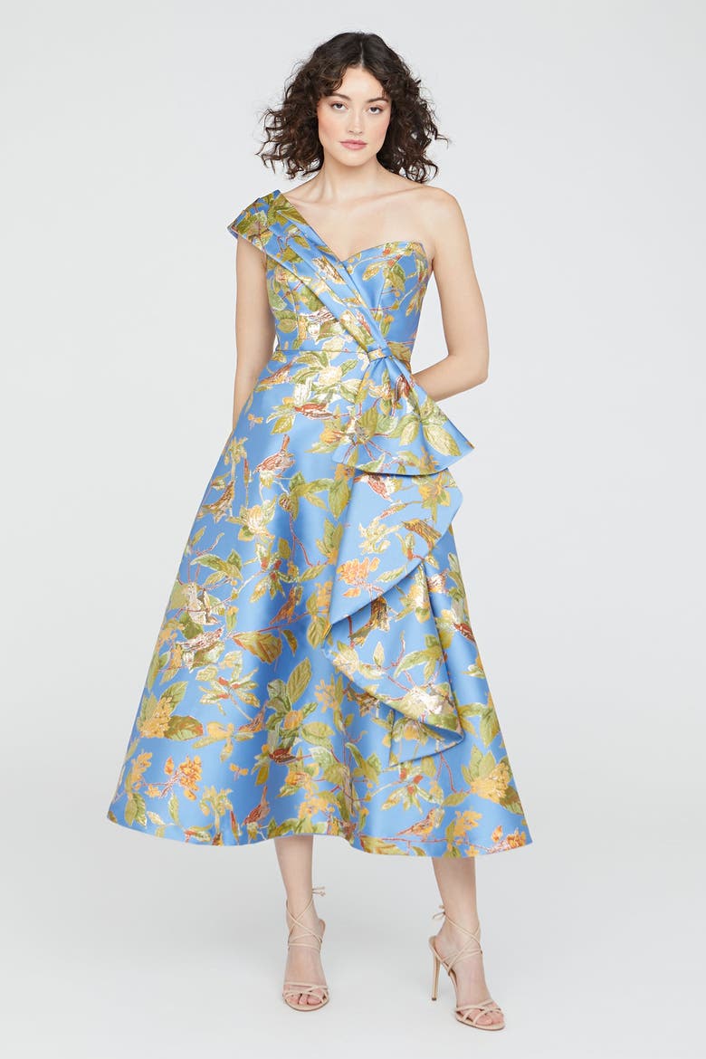 Dalia Tea Length Dress, Main, color, Cornflower/Marigold