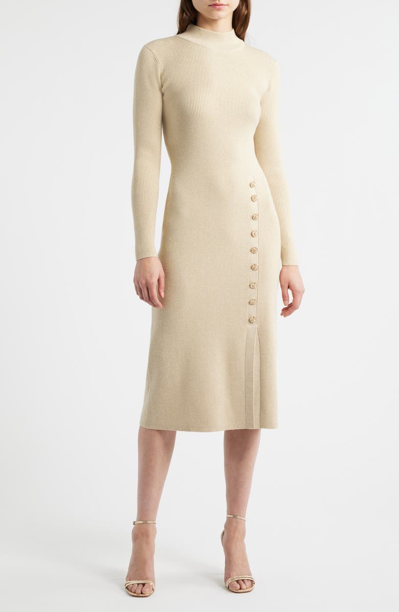 Elie Tahari The Chaya Metallic Long Sleeve Rib Maxi Dress, Main, color, Gold With Gold Lurex