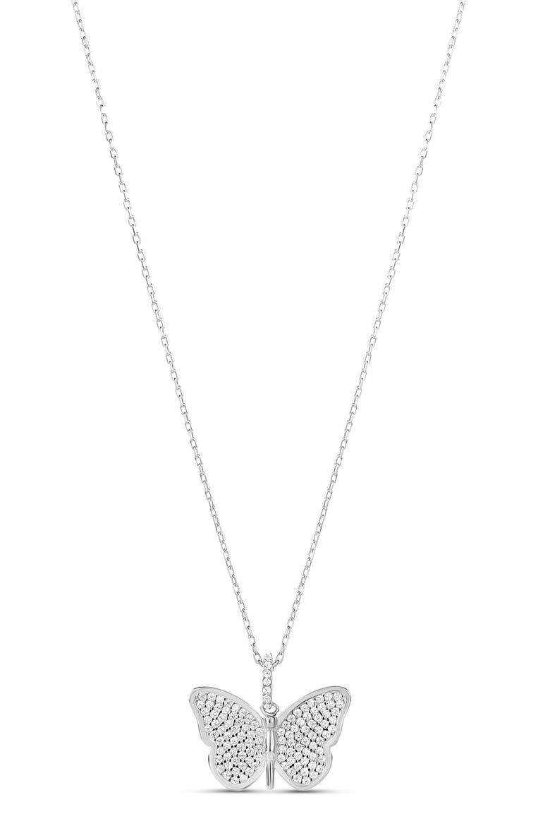 Pavé Butterfly Pendant Necklace, Main, color, SILVER/ WHITE