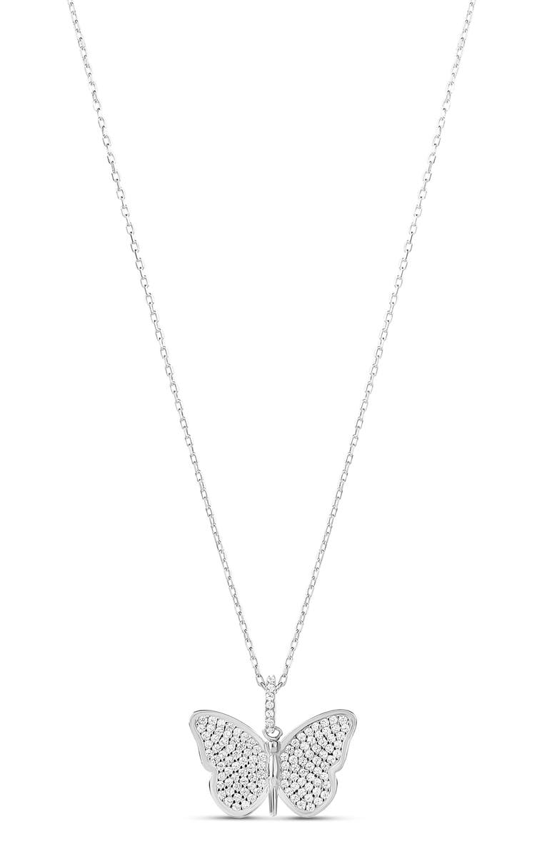 SHYMI Pavé Butterfly Pendant Necklace, Main, color, Silver/ White