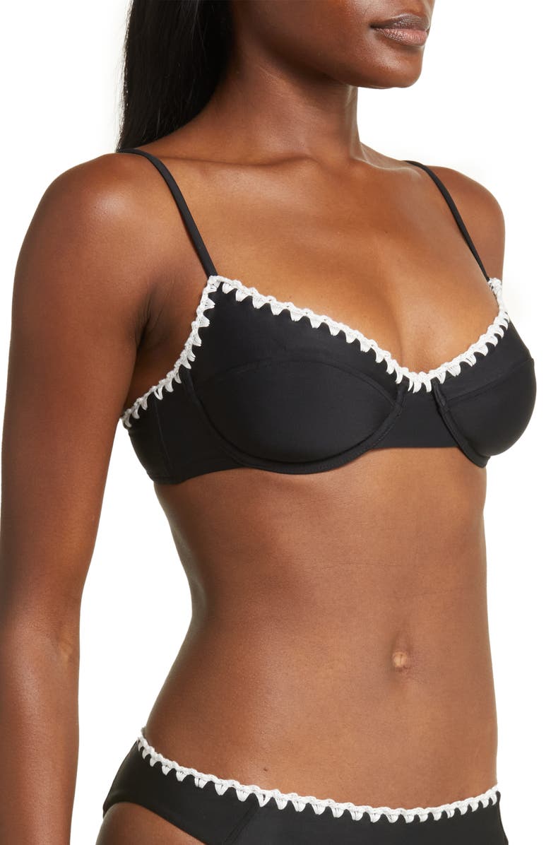 Ramy Brook Emmeline Underwire Contrast Edge Bikini Top, Alternate, color, Black W/White Crochet