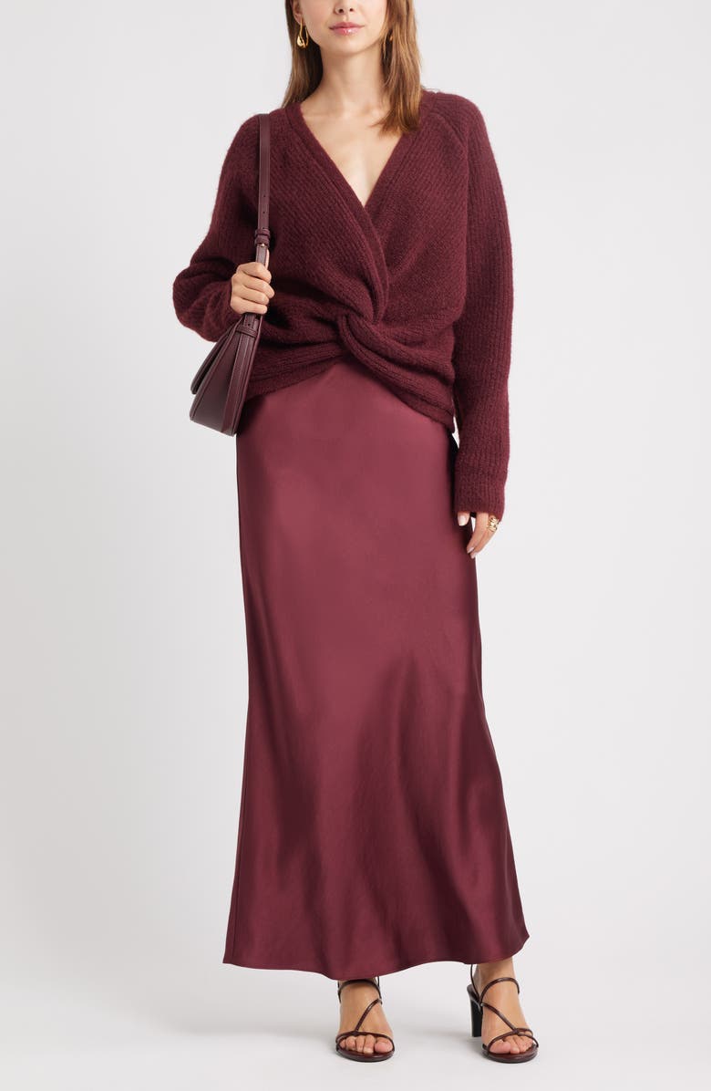 Open Edit Satin Maxi Skirt, Alternate, color, Burgundy Tannin