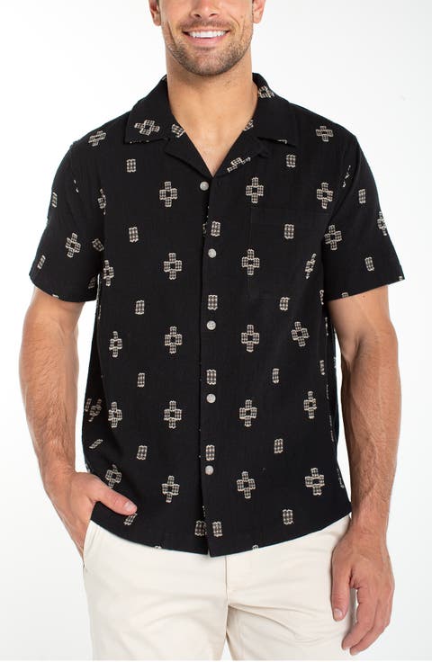 Geometric Jacquard Cotton Camp Shirt