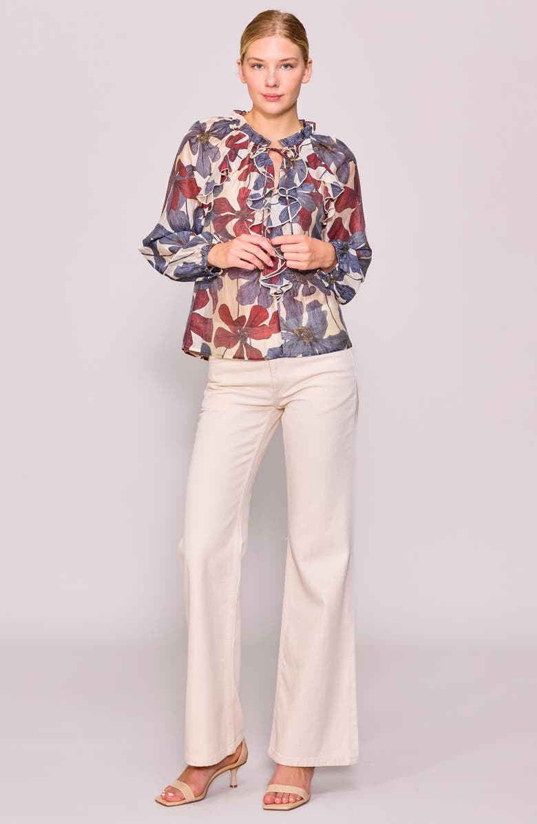 MELLODAY Ruffle Print Top, Alternate, color, Ivory Multi