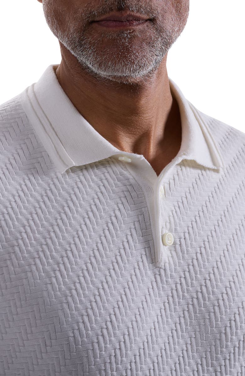 Bugatchi Basket Stitch Cotton Blend Polo Sweater, Alternate, color, Chalk