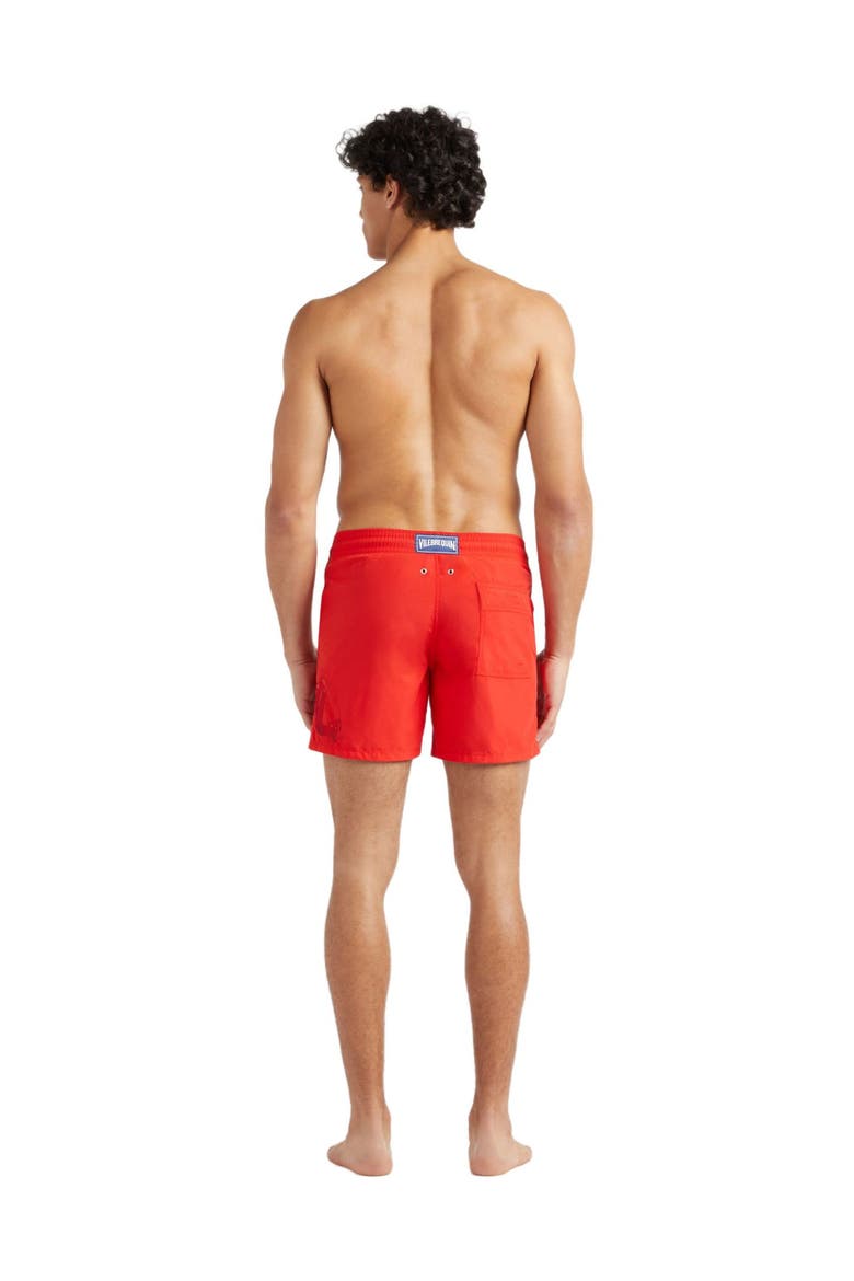 Men's Snake Embroidered Swim Shorts, Alternate, color, COQUELICOT