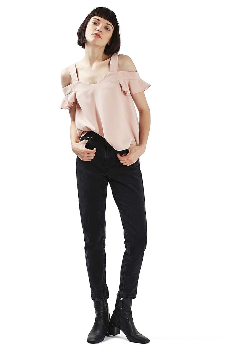 Topshop 'Polly' Ruffle Bardot Top, Alternate, color, Blush