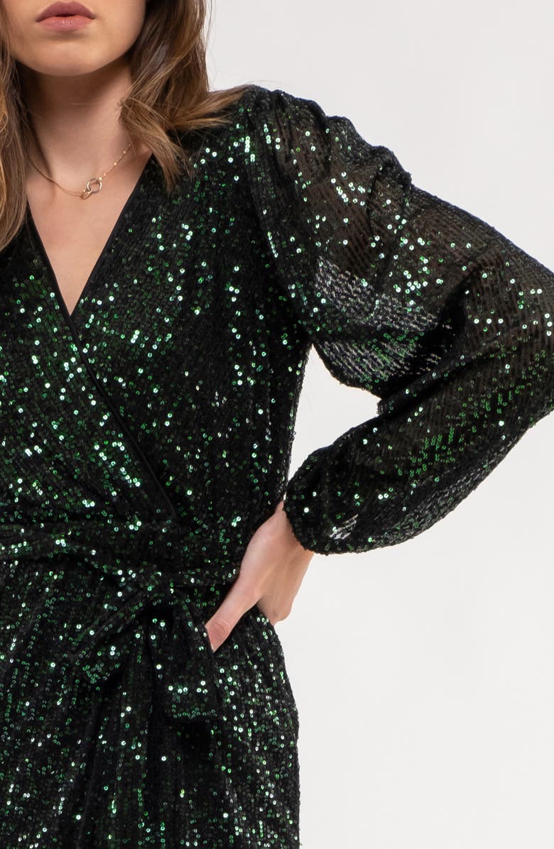 AUGUST SKY Sequin Long Sleeve Dress, Alternate, color, Dark Green