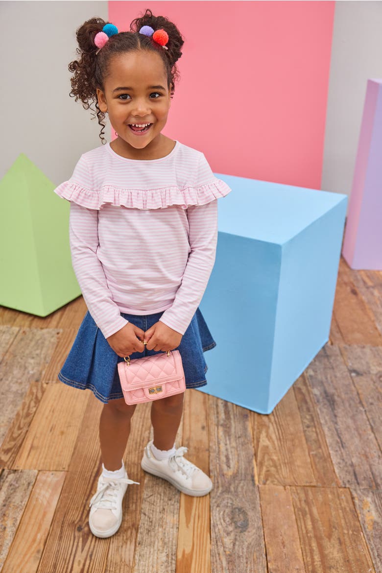 Kids' Front Ruffle Emily Top, Alternate, color, Pale Pink Stripe