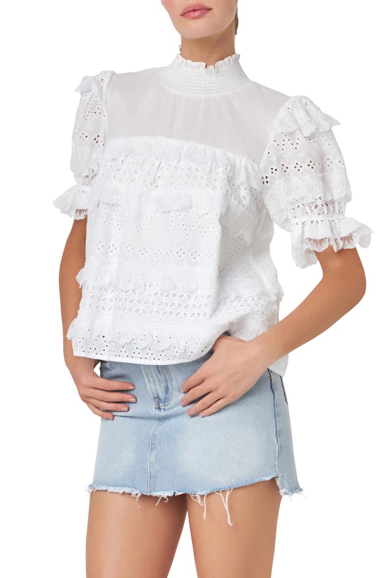 Eyelet Lace Babydoll Top, Alternate, color, OFF WHITE