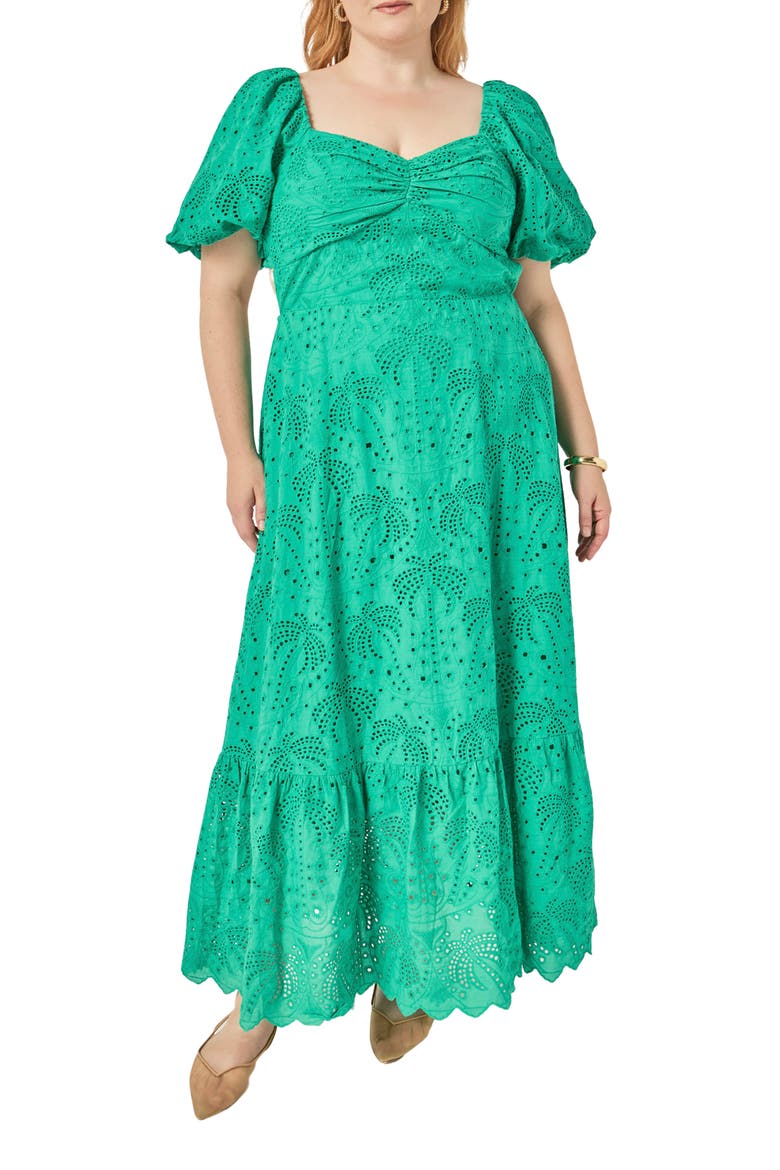 Embroidered Eyelet Resort Maxi Dress, Main, color, GREEN