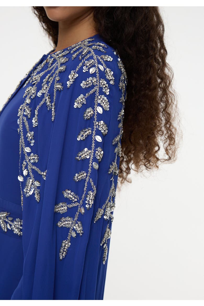 Modest Embellished Sequin Beaded Cape Dress Maxi, Alternate, color, ROYAL BLUE