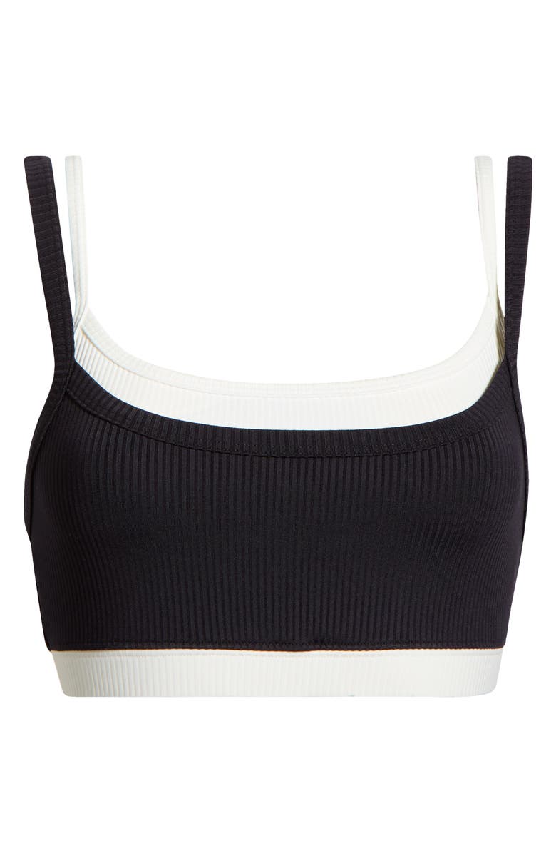 Year of Ours Ribbed Layered Sports Bra, Alternate, color, Black/White