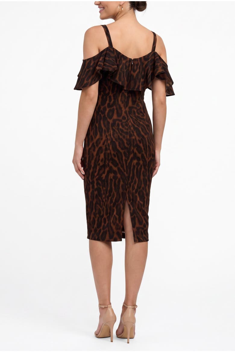 Marcella Printed Off the Shoulder Ruffle Midi Dress, Alternate, color, Holiday Leopard
