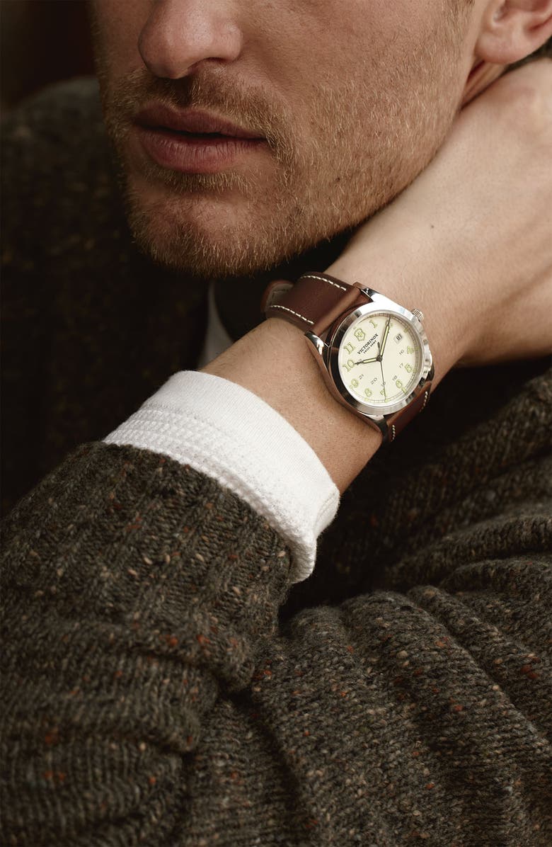 Victorinox Swiss Army<sup>®</sup> 'Infantry' Leather Strap Watch, 40mm, Alternate, color,