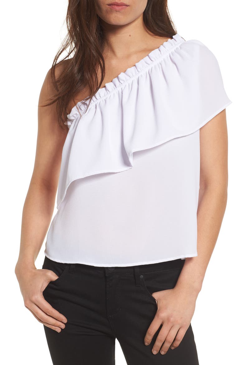 One-Shoulder Ruffle Top, Main, color, WHITE