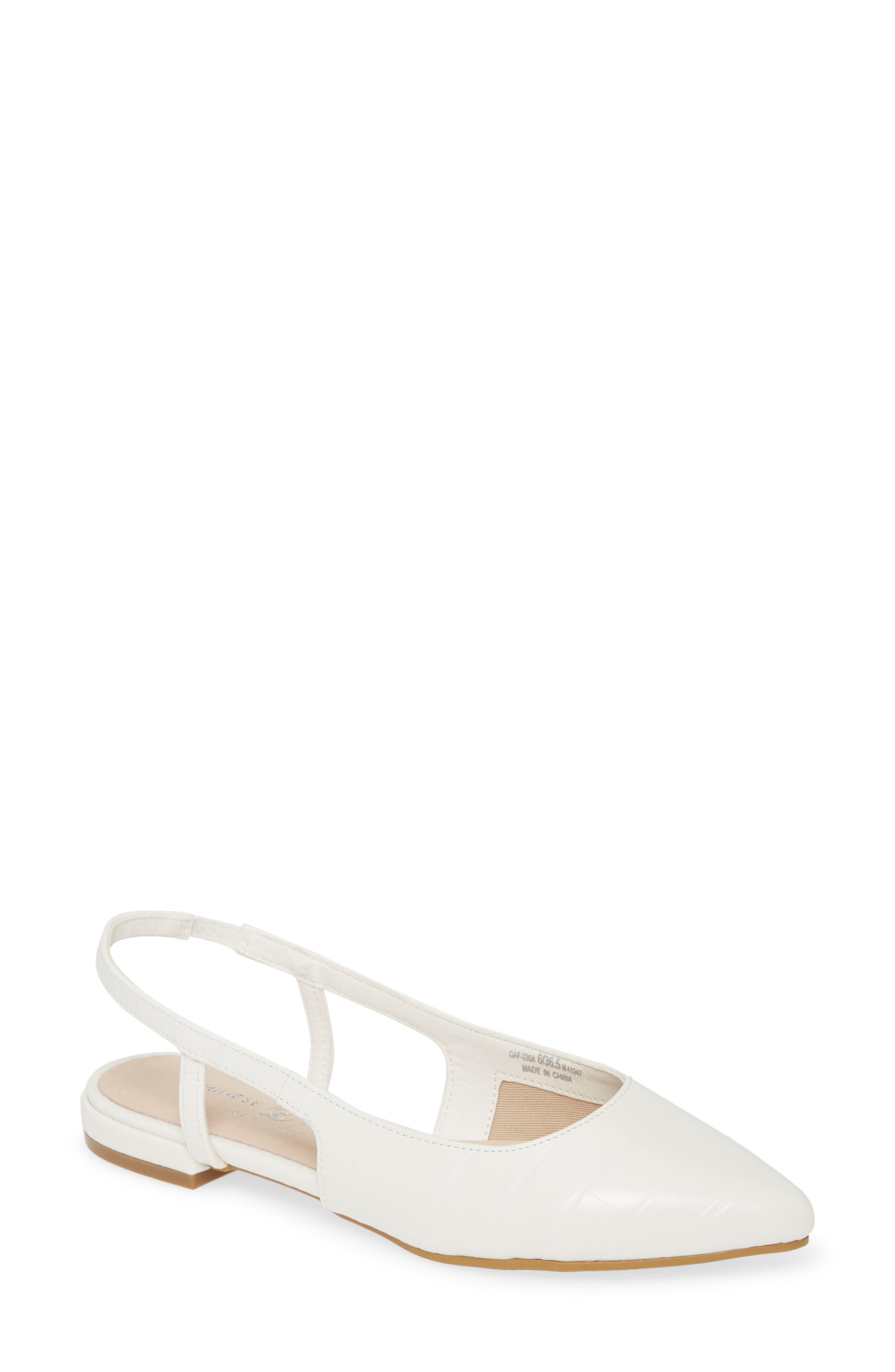 Glow Slingback Flat, Main, color, WHITE FAUX LEATHER