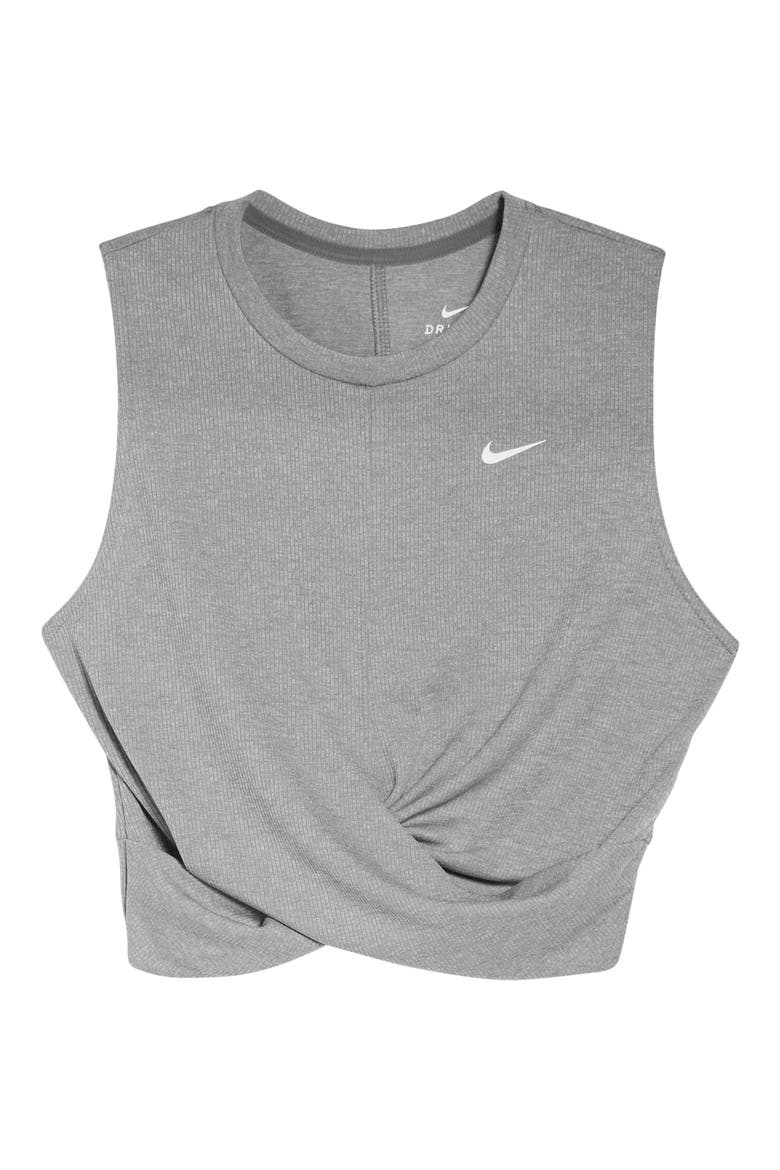 Dry Crop Twist Training Top, Alternate, color, SMOKE GREY/ HEATHER/ WHITE