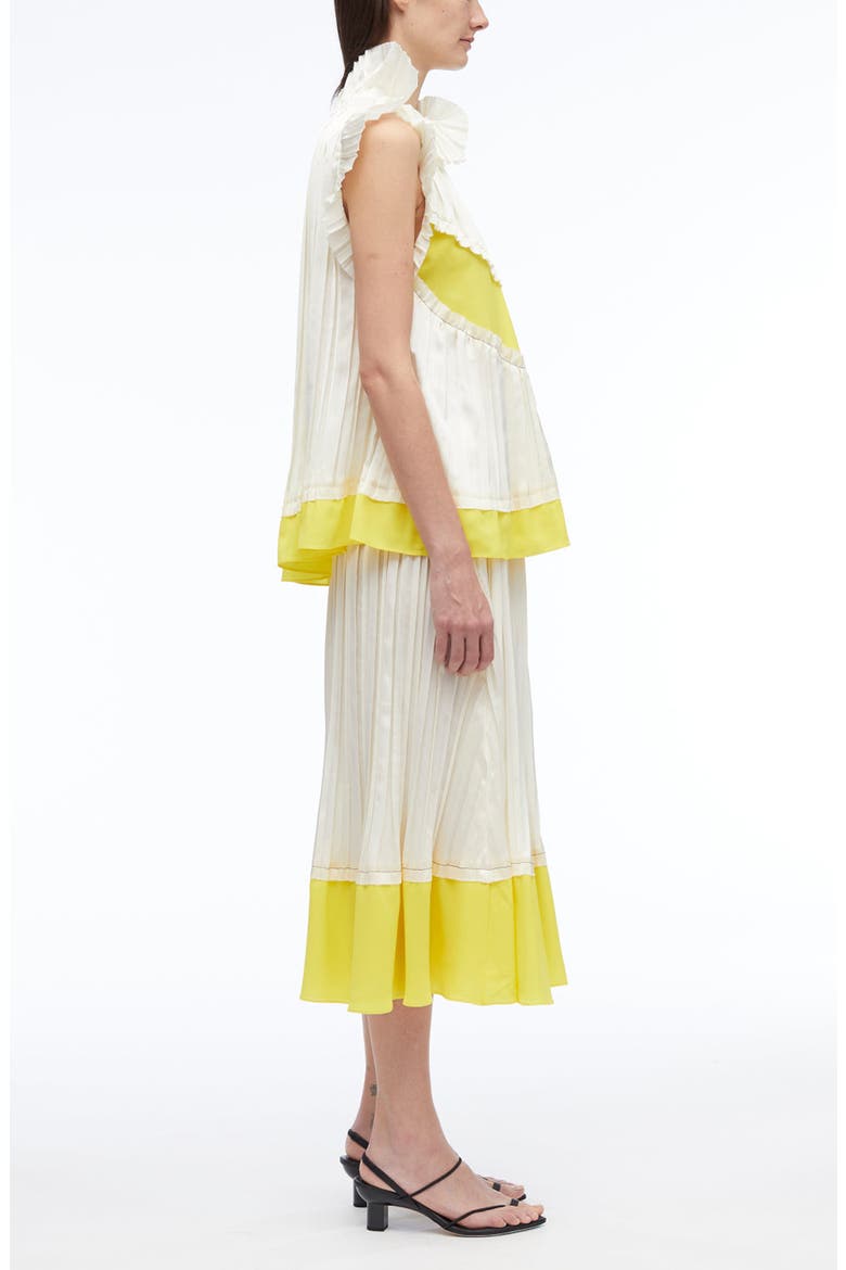 Pleated Satin Sleeveless Top, Alternate, color, IVORY-PINEAPPLE
