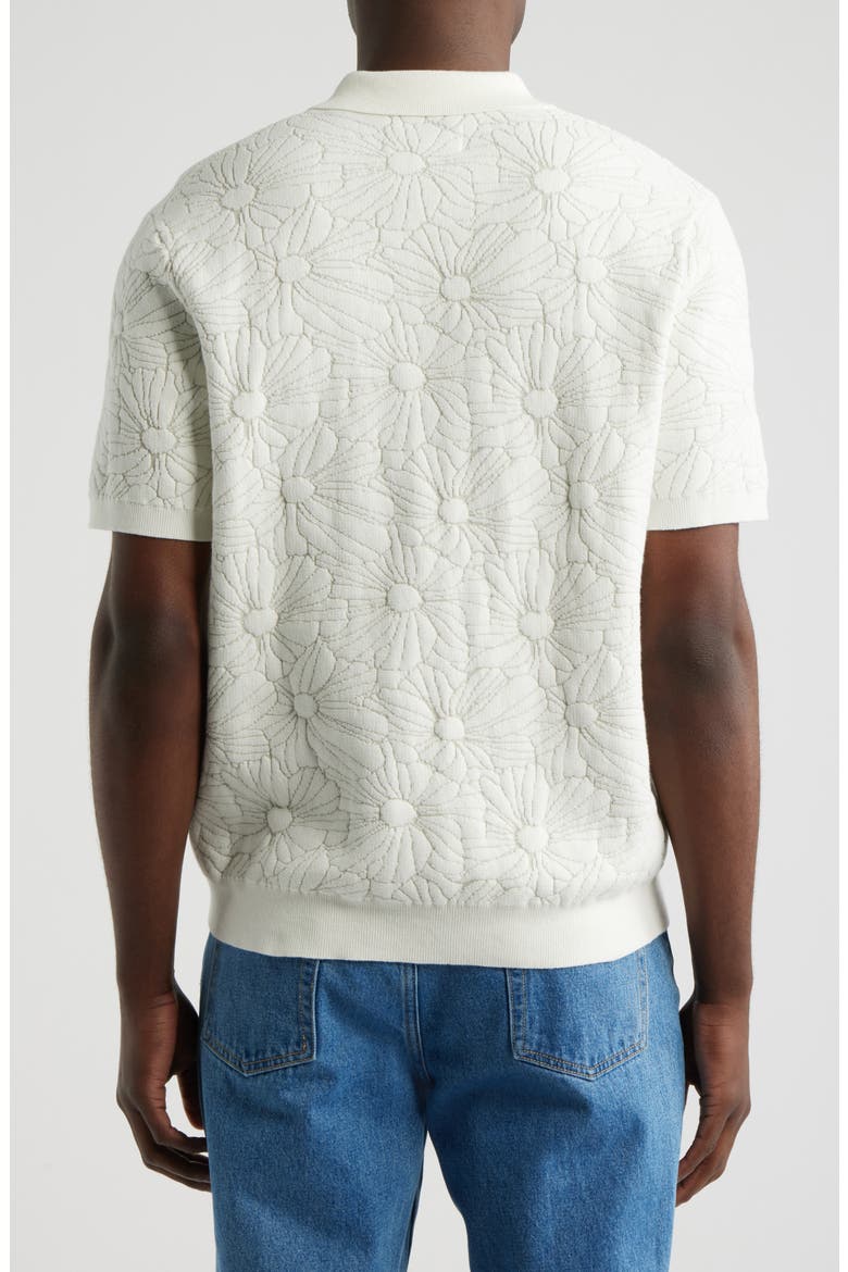 Tellaro Short Sleeve Floral Jacquard Cotton Blend Cardigan, Alternate, color, ECRU / NATURAL