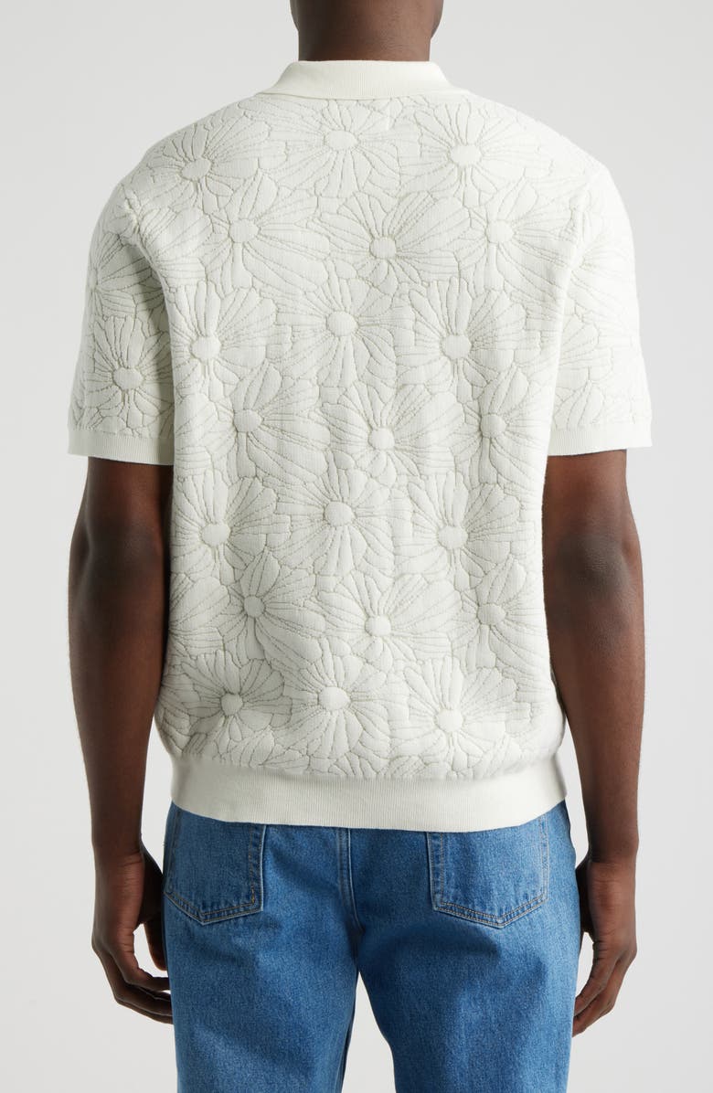 Wax London Tellaro Short Sleeve Floral Jacquard Cotton Blend Cardigan, Alternate, color, Ecru / Natural