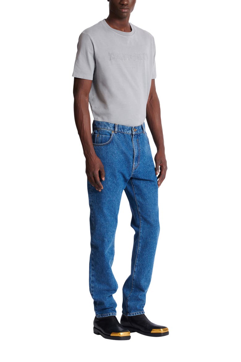 Blue denim straight-cut jeans, Alternate, color, blue