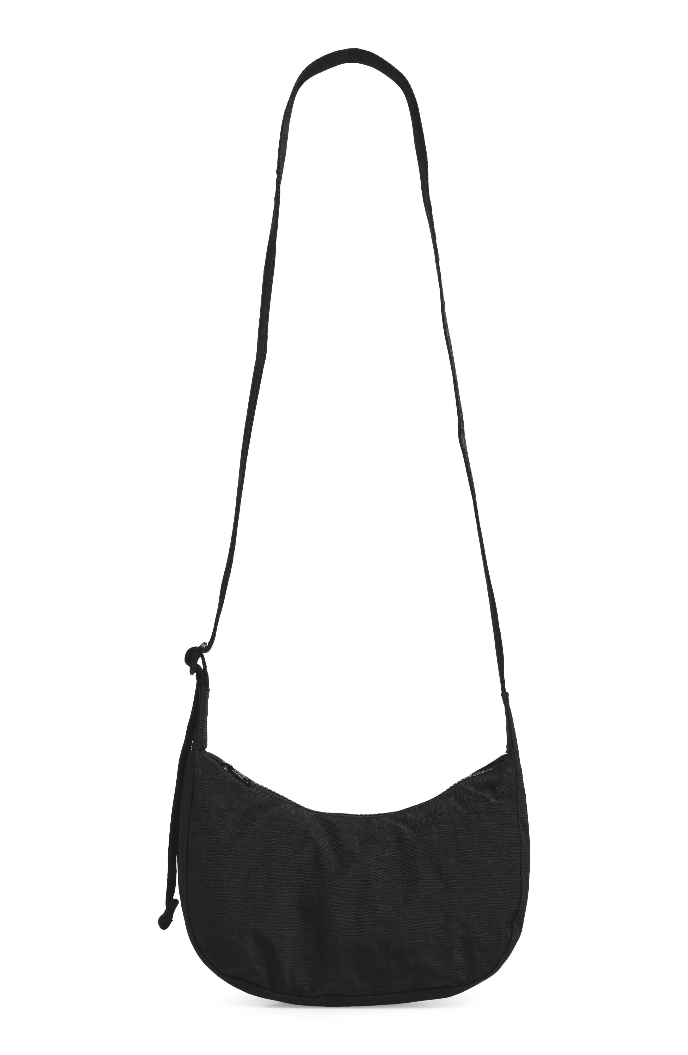 Small Recycled Nylon Crescent Crossbody Bag, Main, color, BLACK