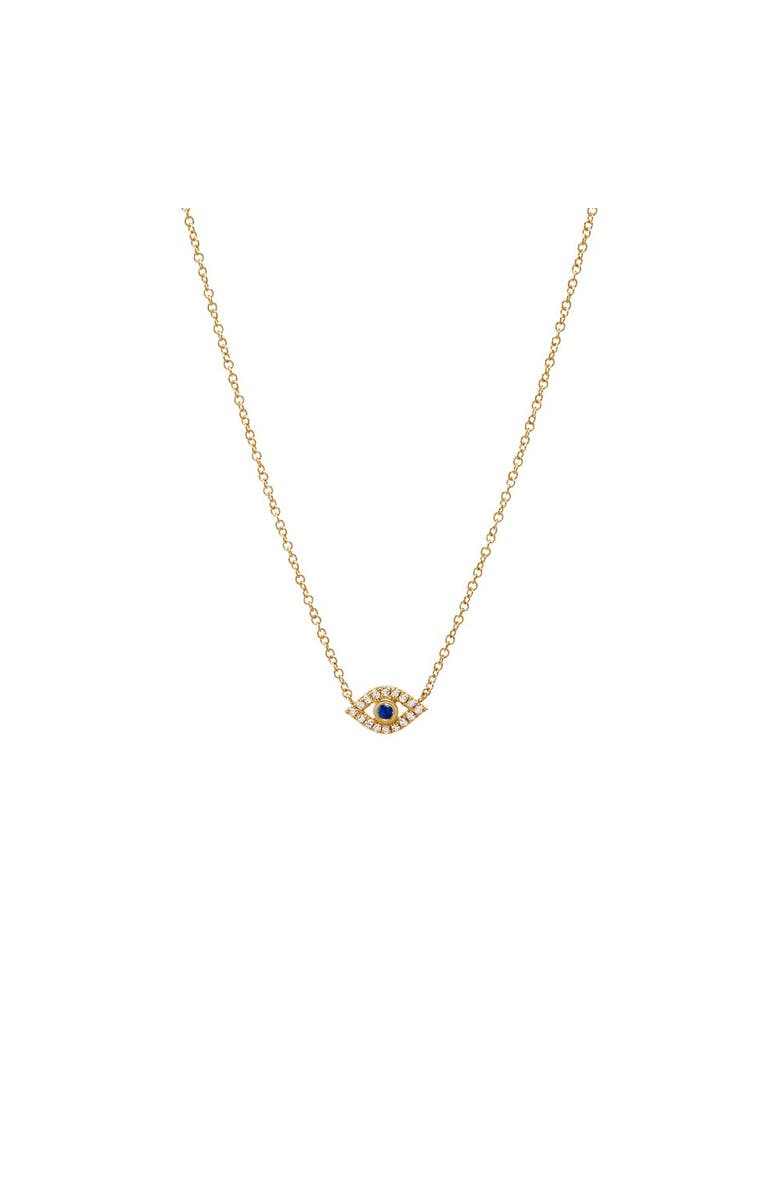 BY ADINA EDEN Diamond Pave & Sapphire Blue Cutout Evil Eye Necklace 14K, Main, color, 14K Gold