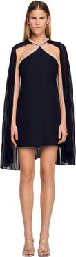 SANDRO Short cape dress with rhinestones