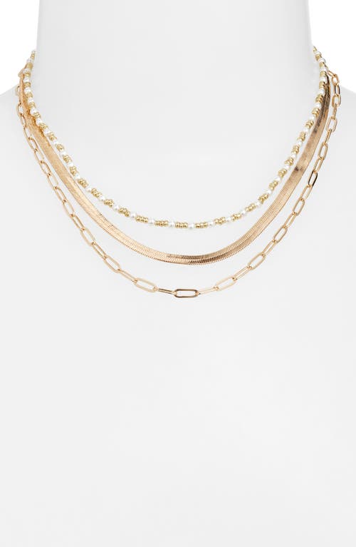 Bp. Imitation Pearl Multistrand Necklace In Gold White