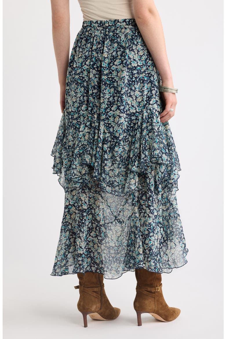Tiered Chiffon Maxi Skirt, Alternate, color, NAVY WARPED FLORAL