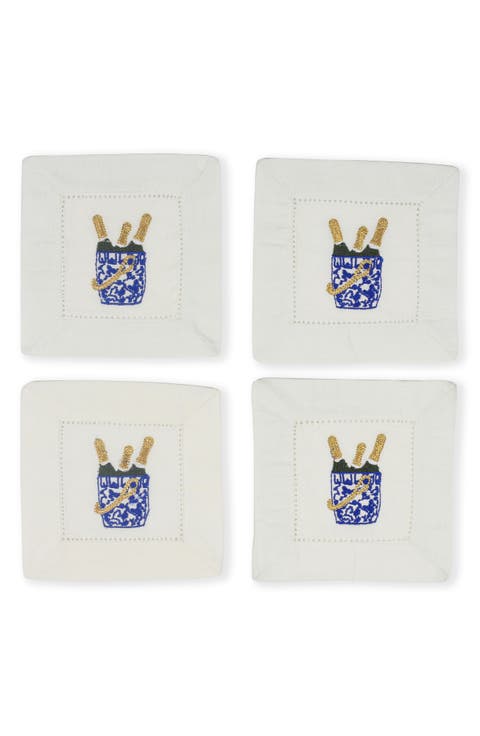 Bubbly Bliss Embroidered Linen Cocktail Napkins