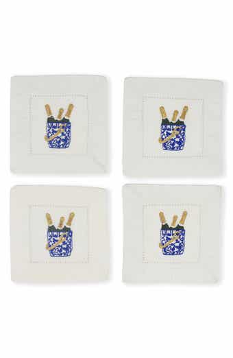 Bubbly Bliss Embroidered Linen Cocktail Napkins