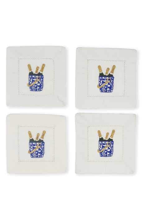 Bubbly Bliss Embroidered Linen Cocktail Napkins