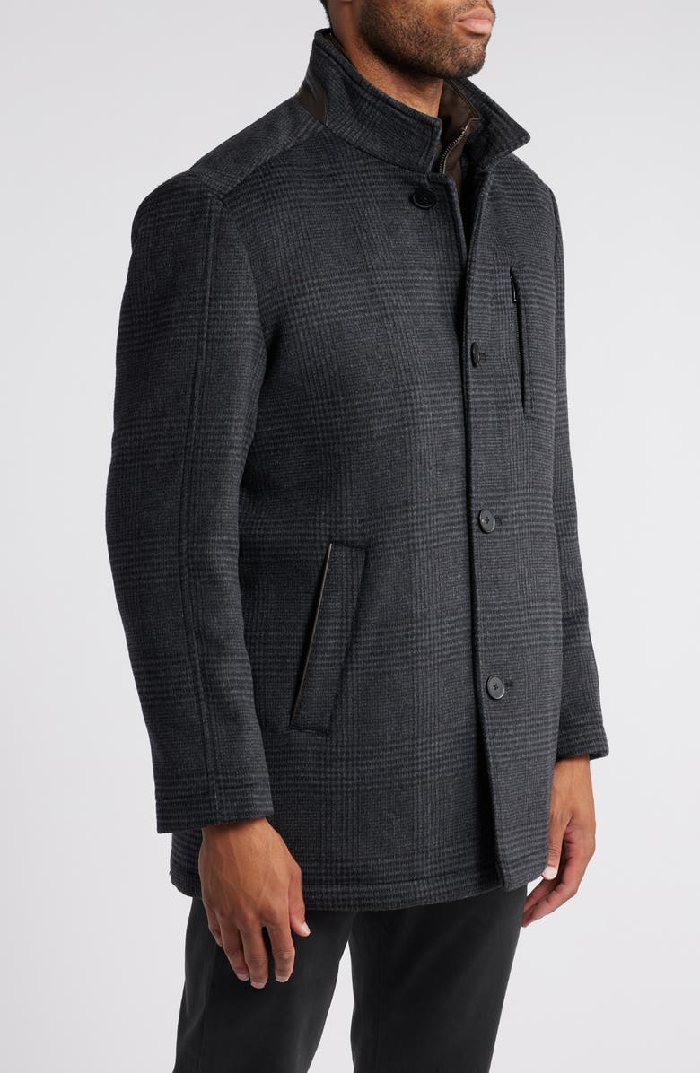 Johnston & Murphy Upton Car Coat with Removable Bib, Alternate, color, Charcoal Plaid