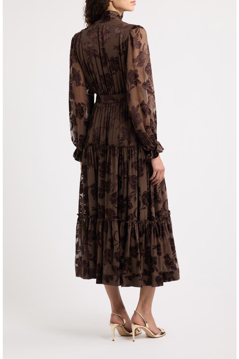 Tiana Floral Burnout Dress, Alternate, color, RAPSODY BROWN