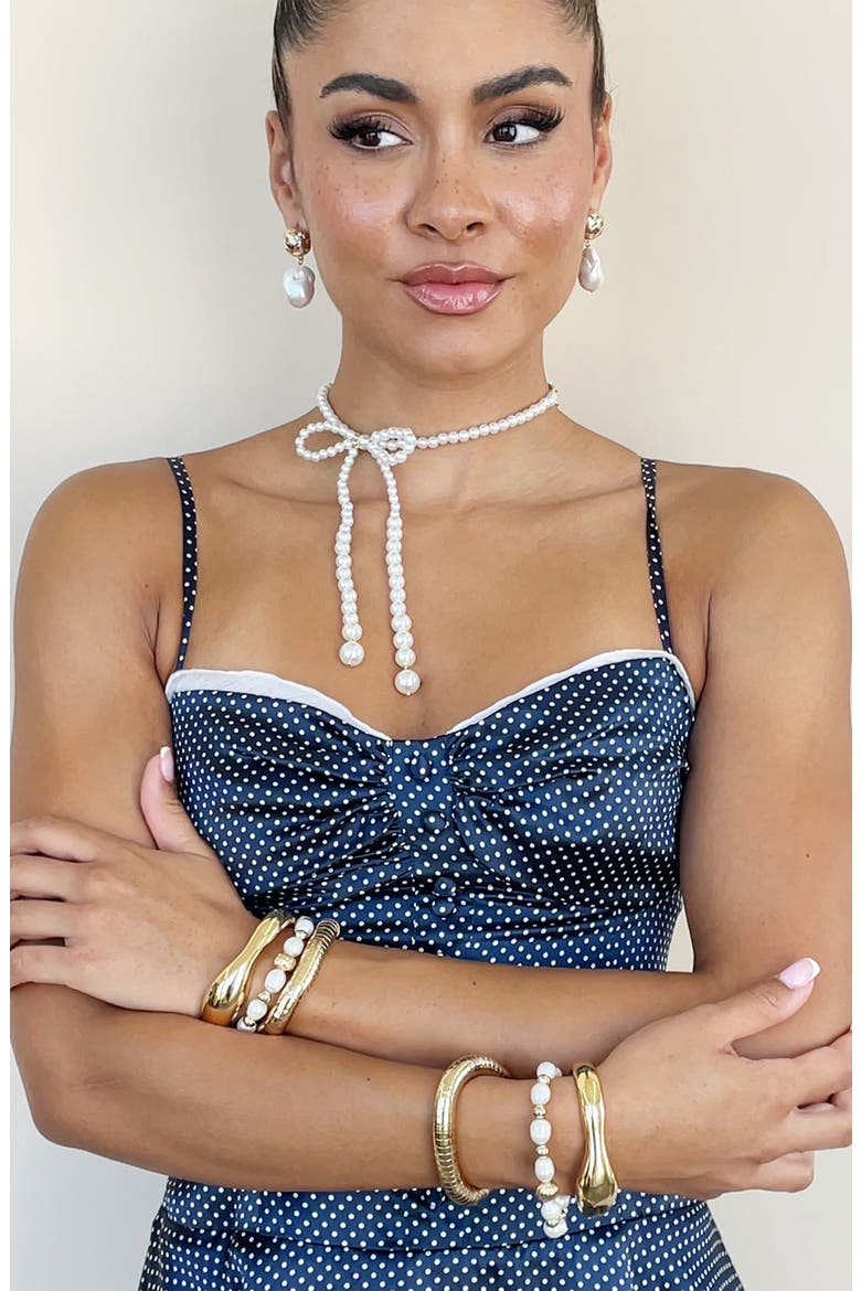 Faux Pearl Bow Choker Necklace, Alternate, color, GOLD