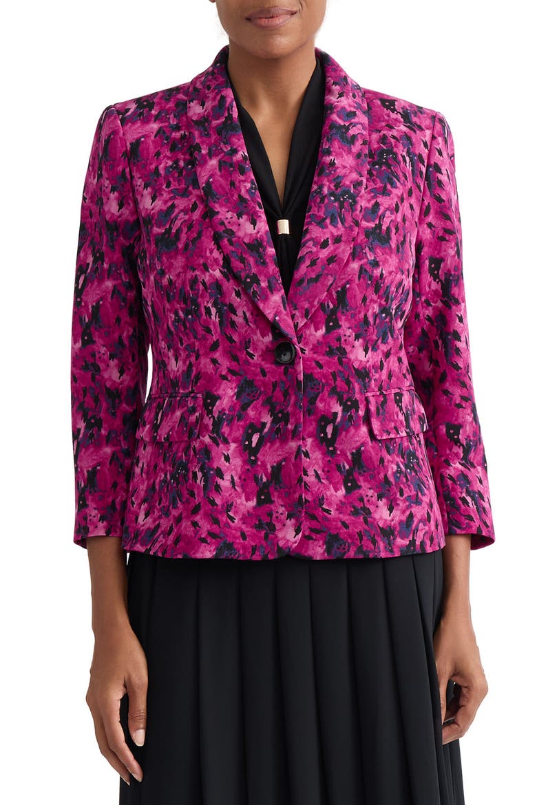 Abstract Print Scuba One-Button Blazer, Main, color, CERISE MULTI