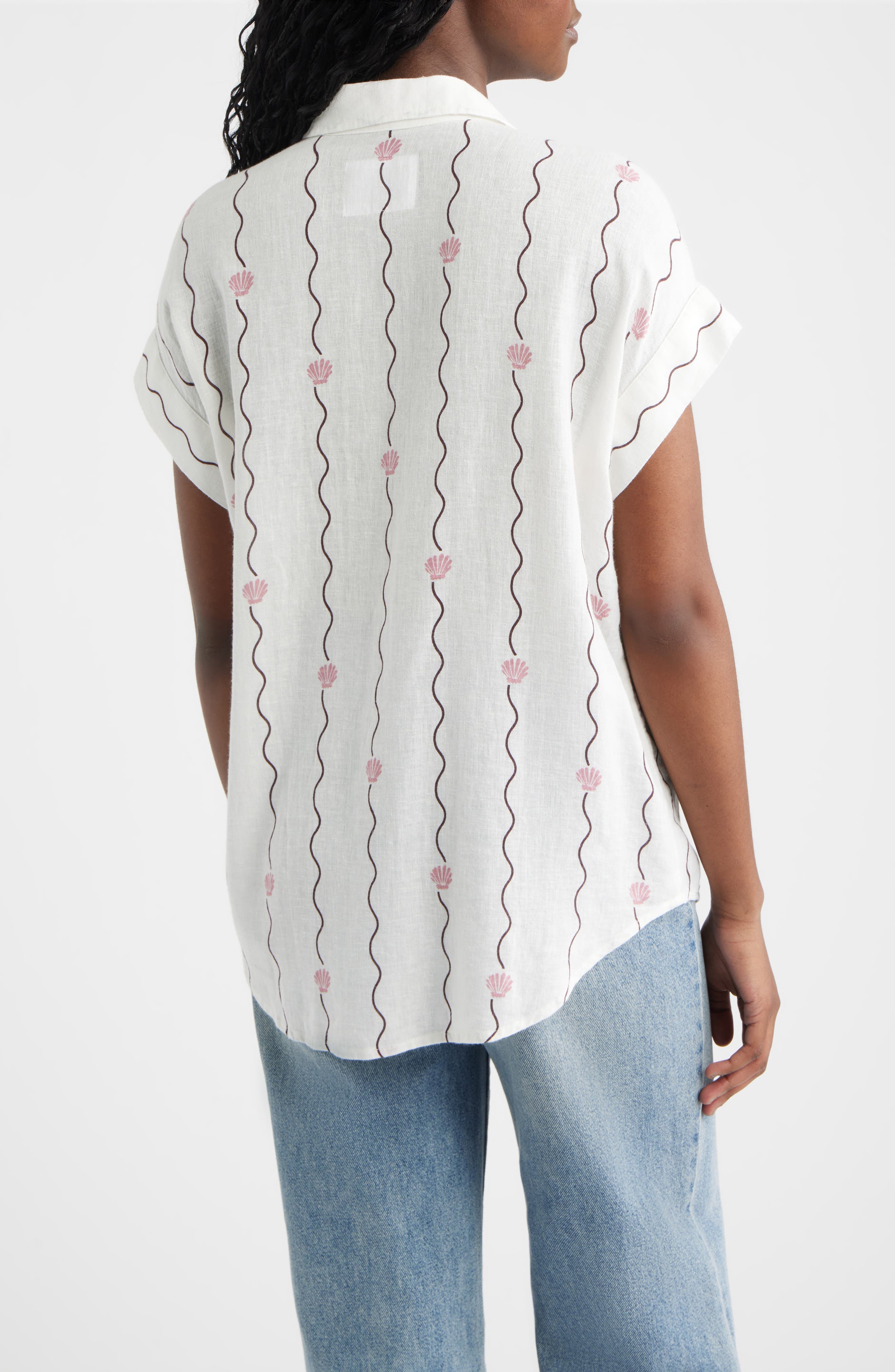Cito Seashell Print Linen Blend Button-Up Shirt - image 2