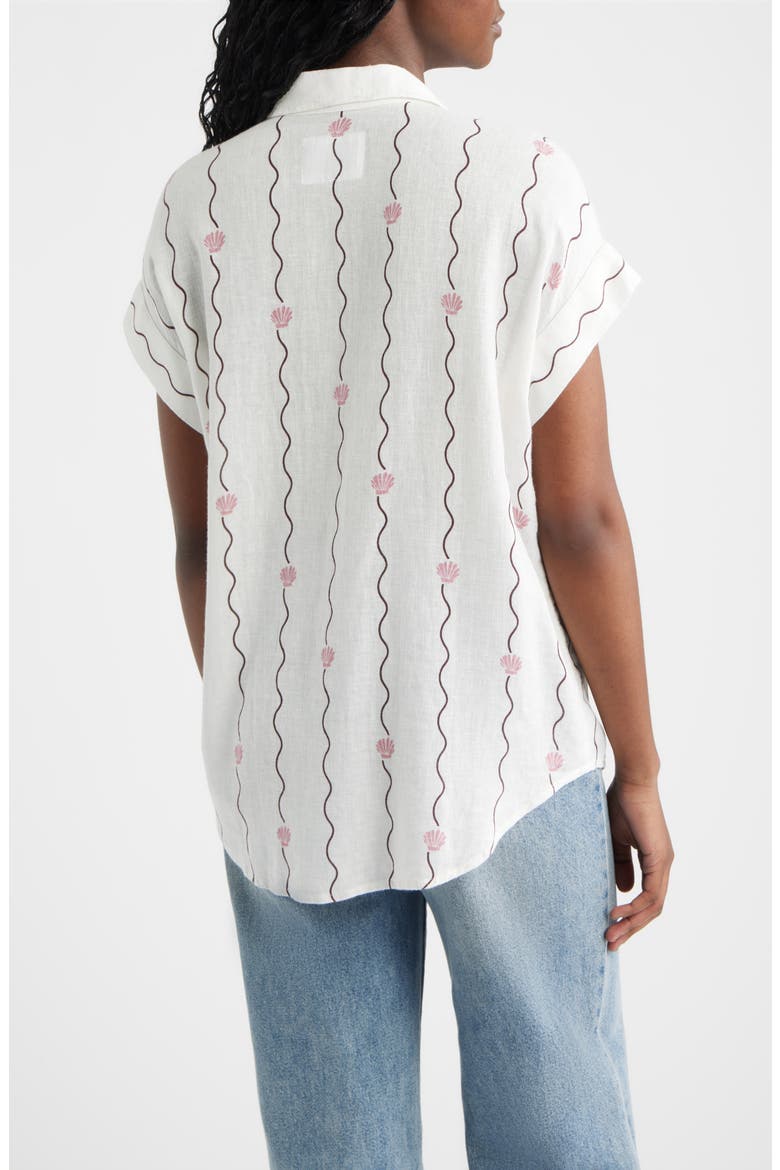 Cito Seashell Print Linen Blend Button-Up Shirt, Alternate, color, STRIPED SEASHELLS