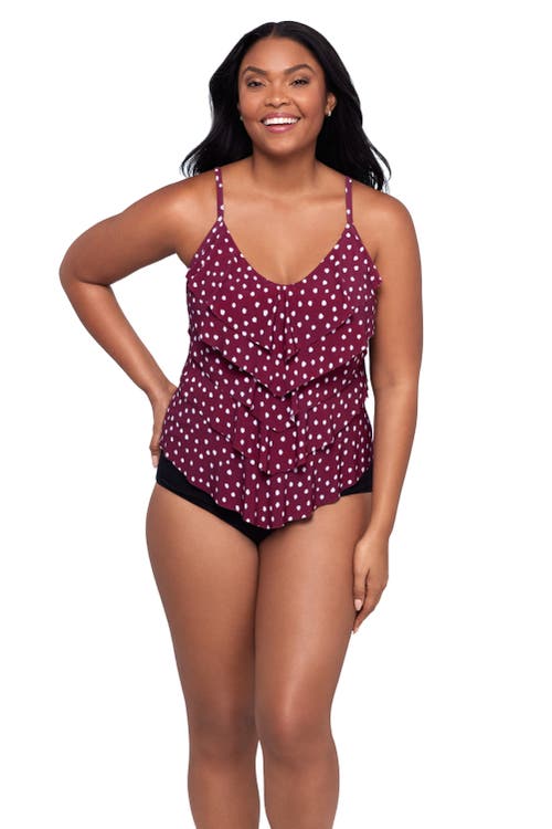 Trimshaper Rachel 5 Tier Ruffle Tankini Swimsuit Top In Burgundy