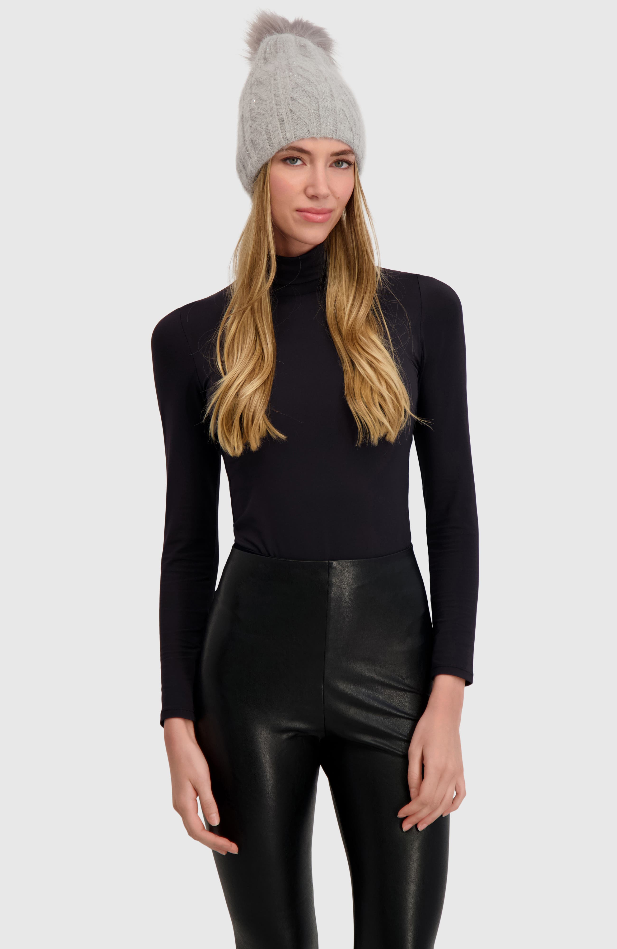 Lyla Grant Beanie With Fur-Free Fox (Faux Fur) Pompom in Gray/gray 