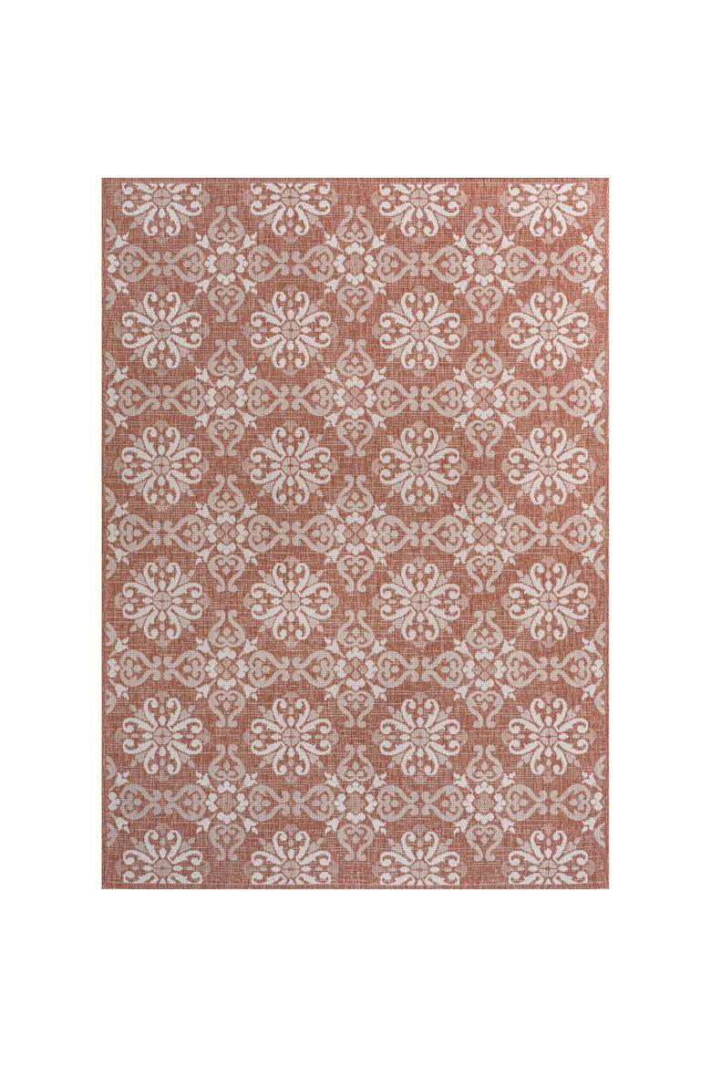Amora Traditional Mediterranean Tile Design Indoor/Outdoor Area Rug, Main, color, Salmon/Cream