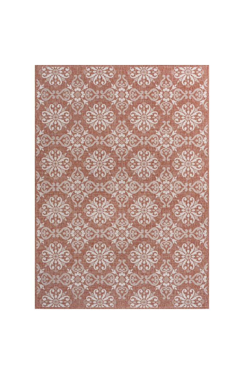 JONATHAN Y Amora Traditional Mediterranean Tile Design Indoor/Outdoor Area Rug, Main, color, Salmon/Cream
