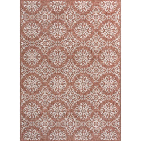 Amora Traditional Mediterranean Tile Design Indoor/Outdoor Area Rug