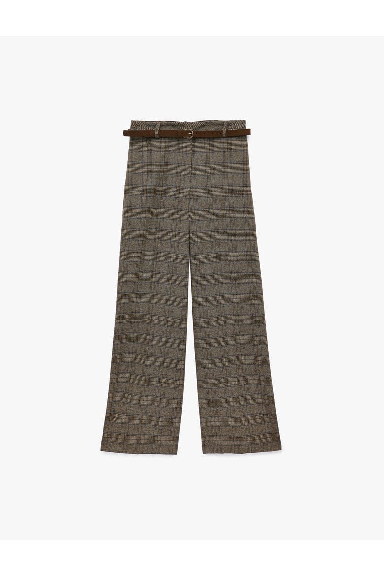 Mid Rise Plaid Trousers With Belt, Alternate, color, BROWN CHECK