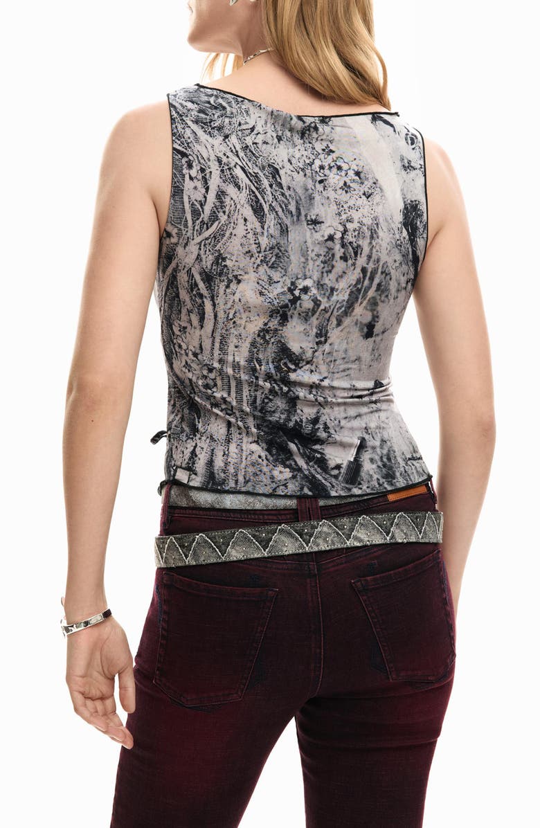 Desigual Lace-Up Side Sleeveless Top, Alternate, color, Gray