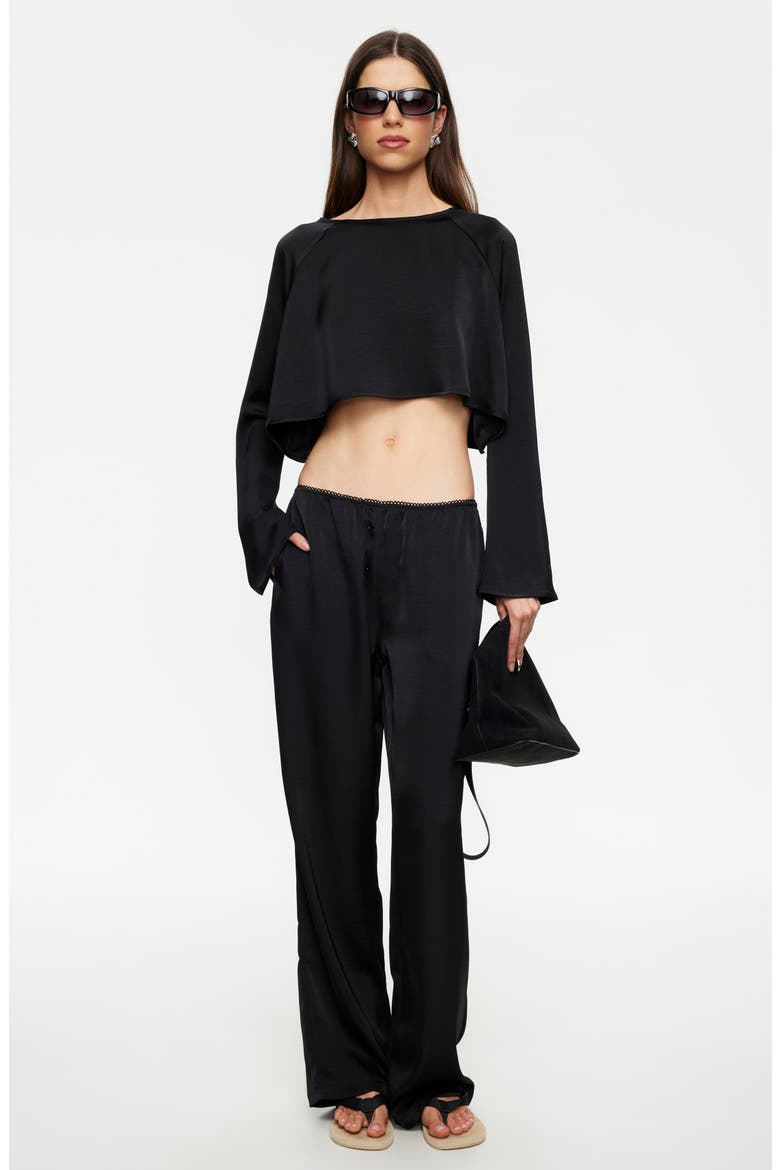 In Bloom Wide Leg Satin Pants, Alternate, color, NOIR