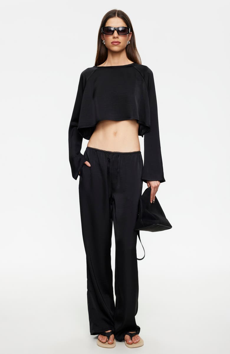 LIONESS In Bloom Wide Leg Satin Pants, Alternate, color, Noir