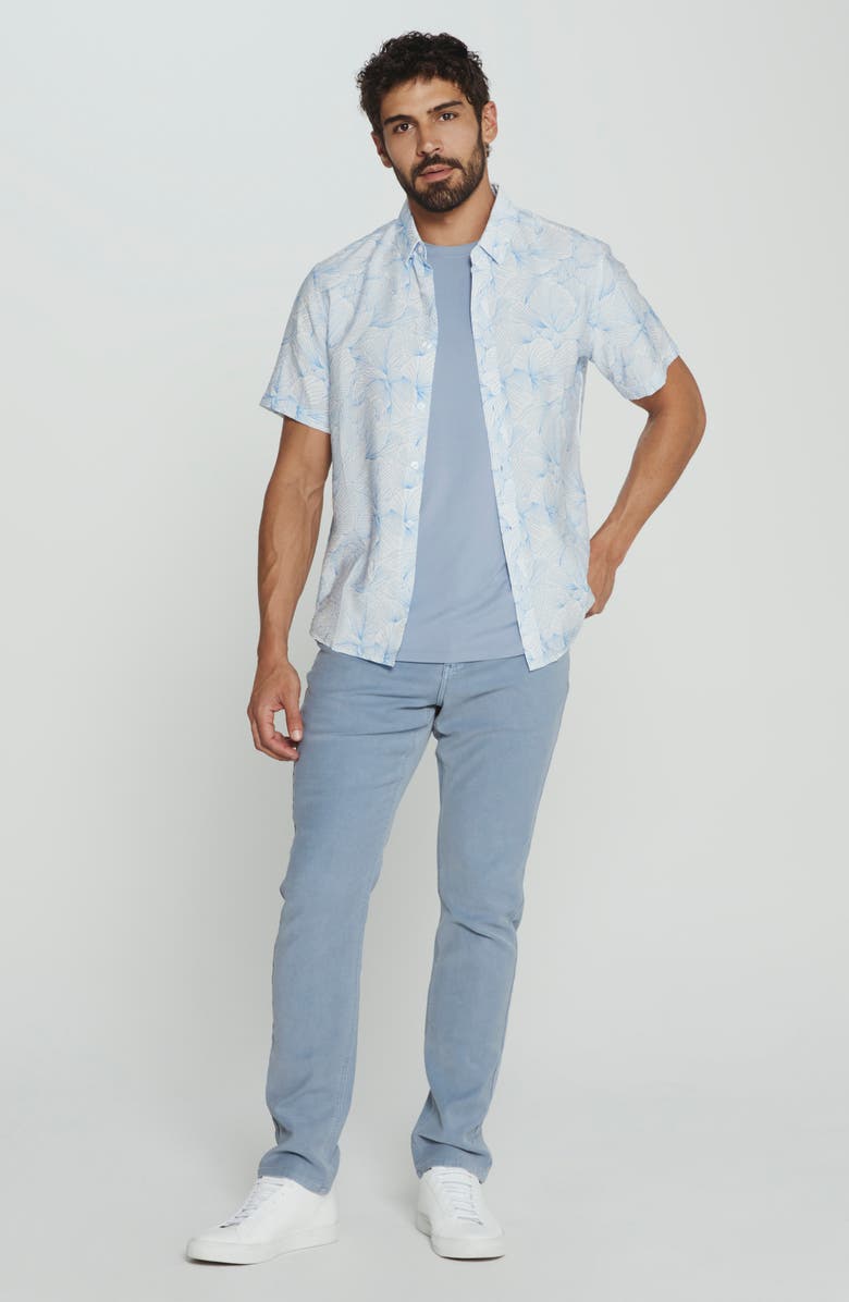 7 Diamonds Linden Floral Short Sleeve Button-Up Shirt, Alternate, color, Light Blue